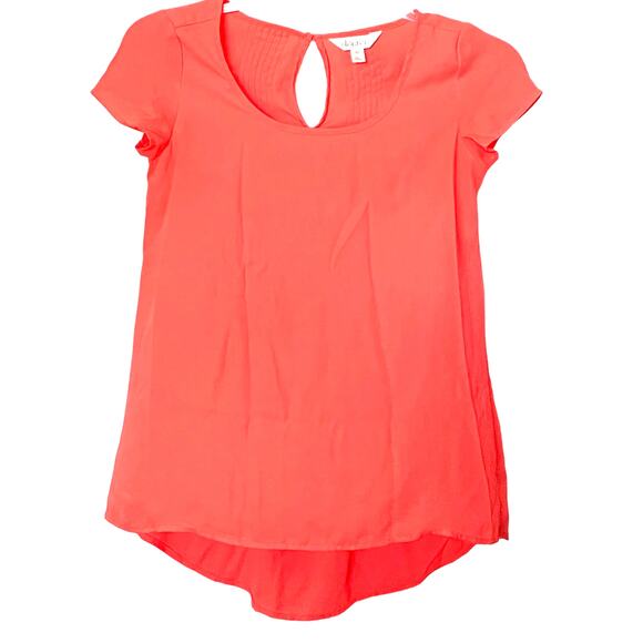 DECREE CAP SLV PULL-OVER TUNIC BLOUSE, WOMENS, XS, ORANGE/PEACH, HIGH-LOW - Picture 1 of 11